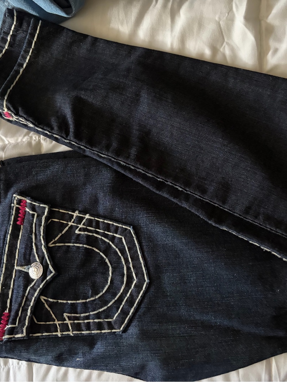 True Religion Black Skinny Jeans with White Contrast Stitching and Red Accents - Picture 2 of 2